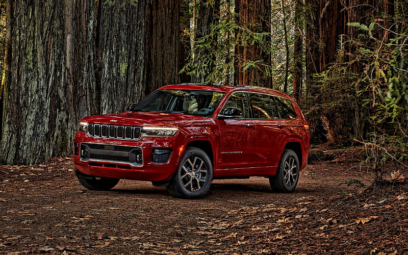 2021, Jeep Grand Cherokee L, front view, red SUV, new red Grand Cherokee L, american cars, Jeep, HD wallpaper