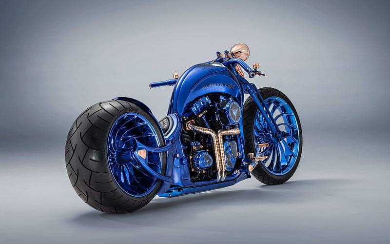 Harley Davidson Blue Edition, 2019, luxury blue chopper, unique motorcycles, american choppers, Harley Davidson, HD wallpaper