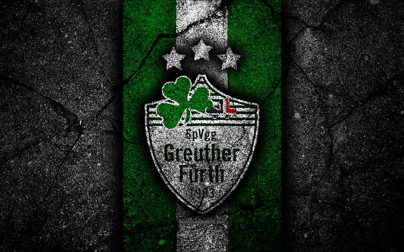 SpVgg Greuther Furth FC grunge, logo, Bundesliga 2, creative, German football team, black stone, SpVgg Greuther Furth, emblem, asphalt texture, Germany, FC SpVgg Greuther Furth, HD wallpaper