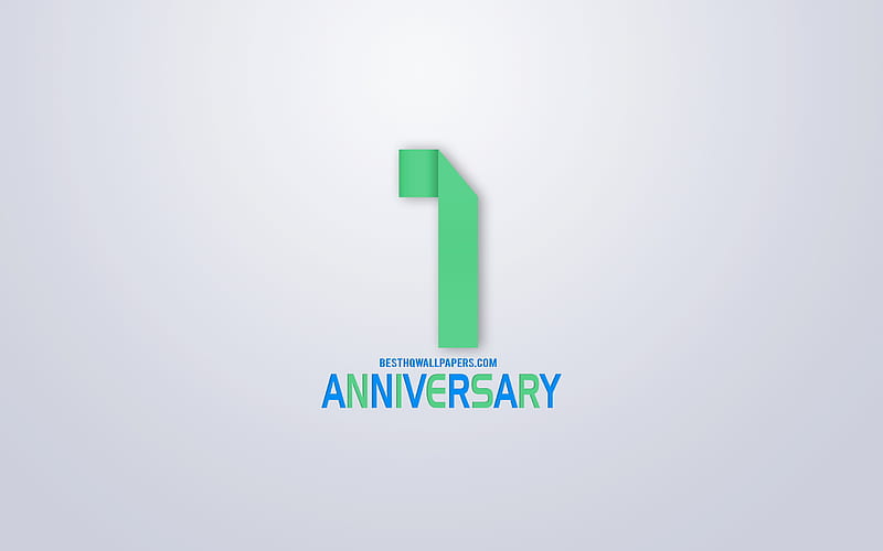 1st Anniversary sign, origami anniversary symbols, White background, origami numbers, 1st Anniversary, creative art, 1 Year Anniversary, HD wallpaper