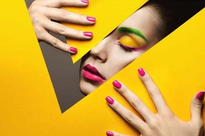 Glamor makeup in bright colors, girl, bright colors, makeup, beauty, glamour, HD wallpaper