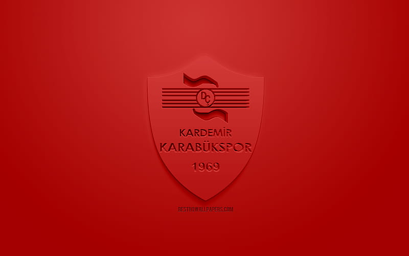 Kardemir Karabukspor, creative 3D logo, red background, 3d emblem, Turkish Football club, 1 Lig, Karabuk, Turkey, TFF First League, 3d art, football, 3d logo, HD wallpaper