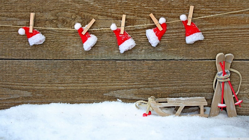Ski season, Christmas, holidays, abstract, Santa, winter, graphy, Xmas, celebrations, HD wallpaper