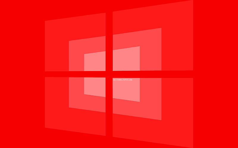 Windows 10 red logo, minimal, OS, red background, creative, brands, Windows 10 logo, artwork, Windows 10, HD wallpaper