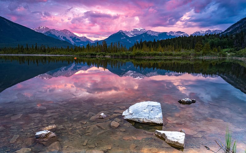 Sunset Vermilion Lakes Rock Banff Park Canada, HD wallpaper