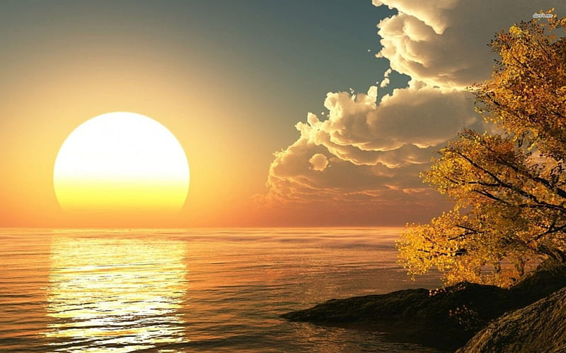 Sun Rising from the Water, nature, sun, sky, lake, HD wallpaper | Peakpx