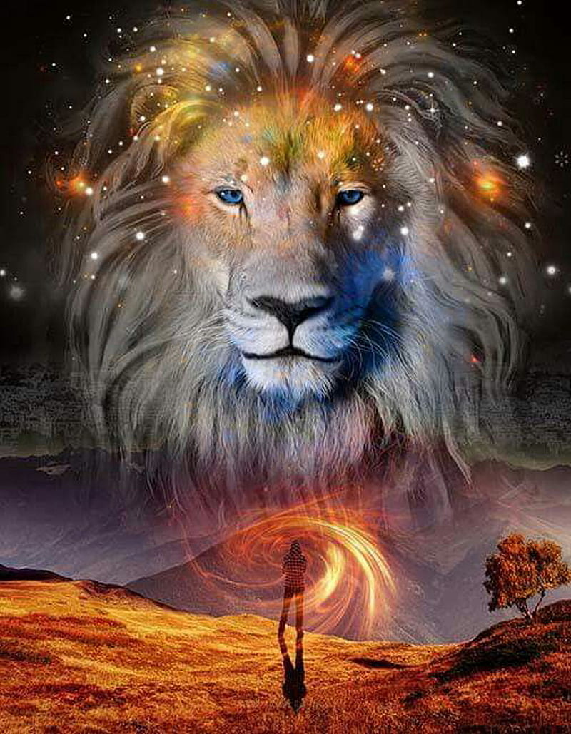 The Lion God, fantasy, king, lions, HD phone wallpaper