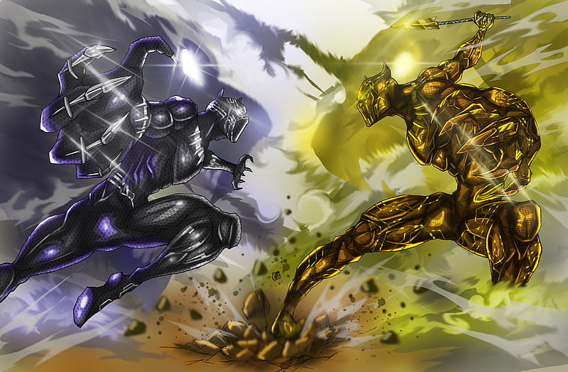 Black Panther vs Killmonger Illustration, HD wallpaper