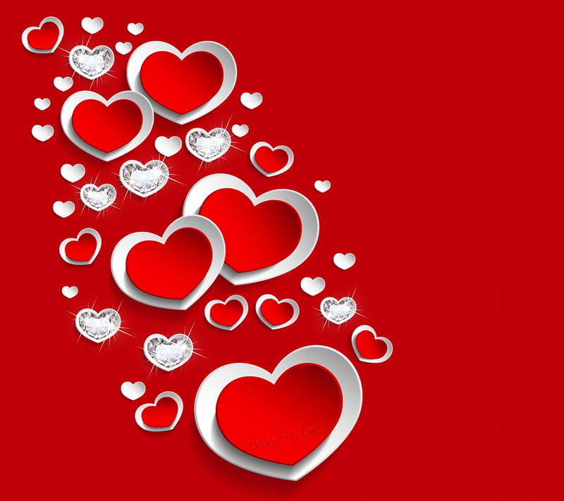 Hearts & Diamonds, sparkle, red, glow, love, valentine, corazones, diamonds, HD wallpaper