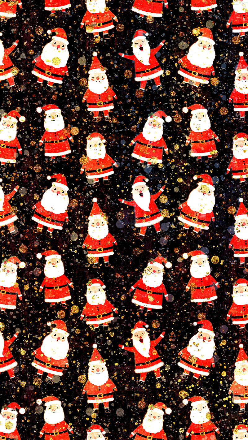 Santa Claus & Glitter, Adoxali, Christmas, Claus, December, Santa, beard, black, cute, festive, fun, funny, glitter, gold, happy, hat, holiday, illustration, jolly, kawaii, laughing, merry, new year, noel, pattern, red, retro, season, seasonal, vintage, white, winter, xmas, HD phone wallpaper