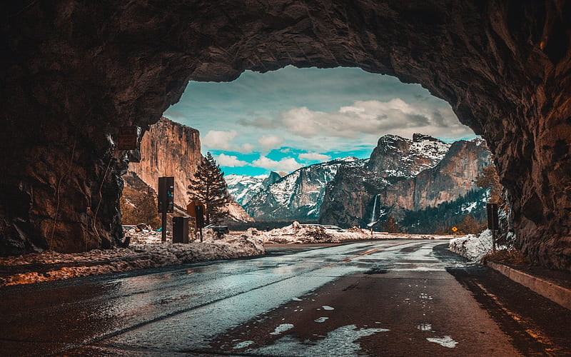 Yosemite, National Park, winter, tunnel, mountains, USA, America, HD wallpaper