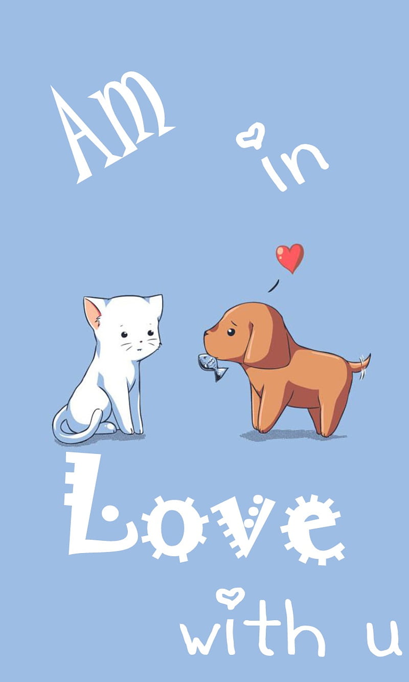 Puppy Love, cat, cute, dog, first love, fish, heart, love, pup, saying, white, HD phone wallpaper