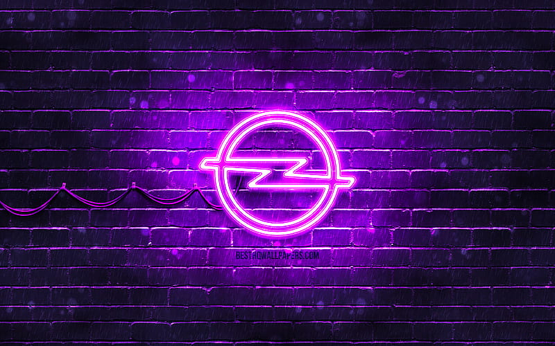 Opel violet logo, , violet brickwall, Opel logo, cars brands, Opel neon logo, Opel, HD wallpaper