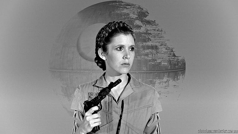 Carrie Fisher Princess Commando III, princess commando, celebrities, actrice, people, carrie fisher, black and white, HD wallpaper