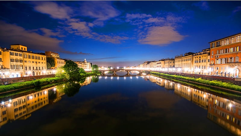 River Arno Night Florence Italy, HD wallpaper