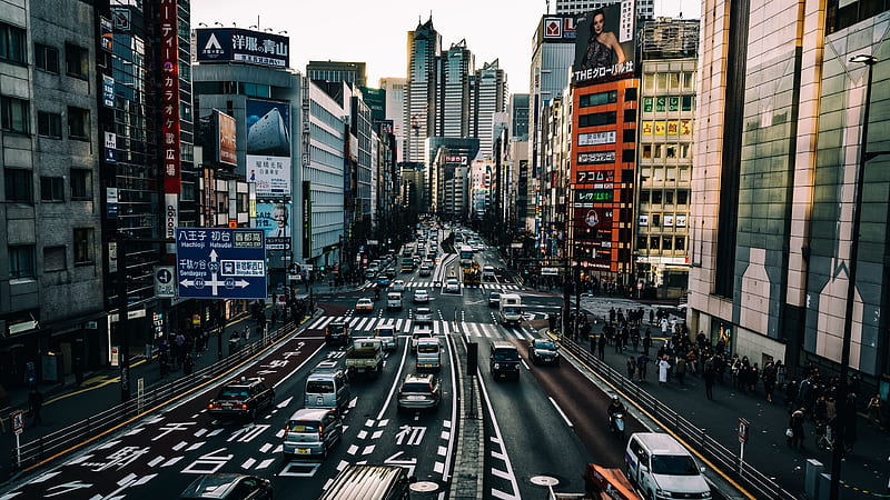 tokyo, japan, urban, crowd, road, people, carros, buildings, City, HD wallpaper