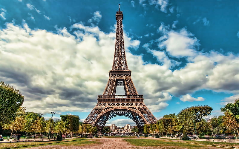 Paris, summer, Eiffel Tower, R, french landmarks, Europe, France, Paris at summer, HD wallpaper