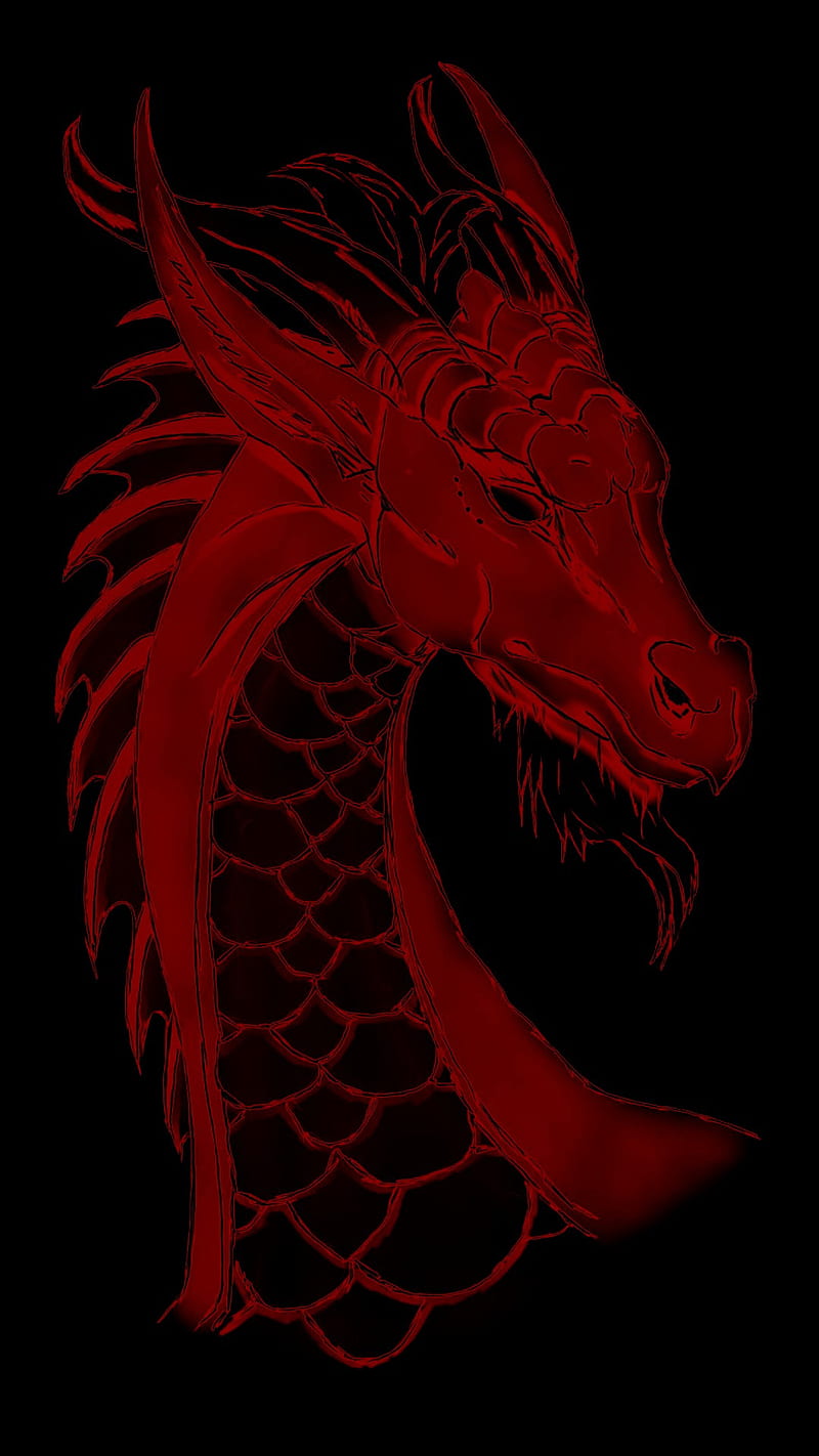 Red dragon, black, demon, fire, HD phone wallpaper