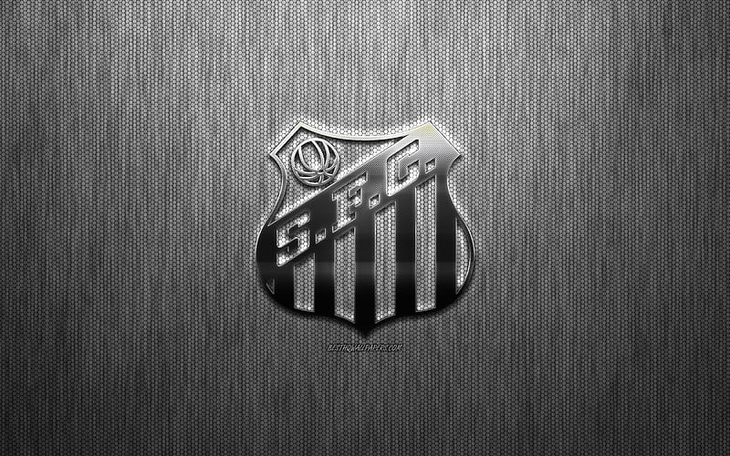 Santos FC, Brazilian football club, steel logo, emblem, gray metallic background, Sao Paulo, Brazil, Serie A, football, HD wallpaper