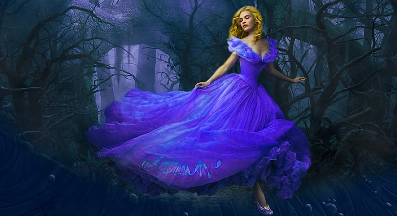 Midnight Blue Princess, aurora, digital, woman, blue, art, pretty, forest, cinderella, fantasy, girl, princess, HD wallpaper