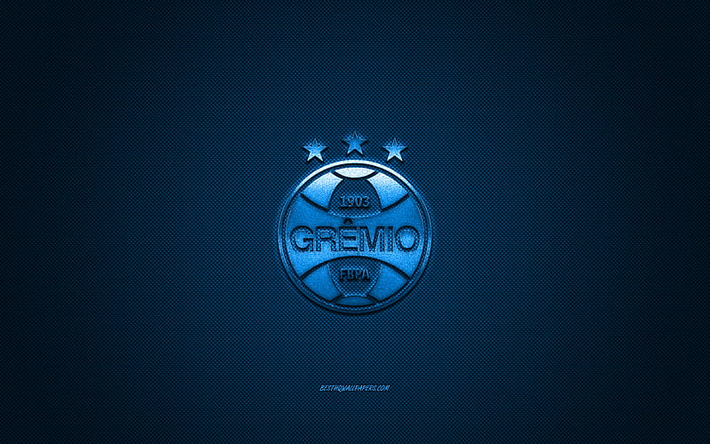 Gremio FC, Brazilian football club, blue metallic logo, blue carbon fiber background, Porto Alegre, Brazil, Serie A, football, Gremio, HD wallpaper
