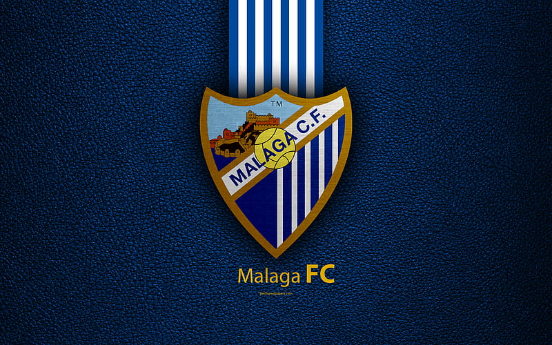 Malaga FC Spanish football club, La Liga, logo, emblem, leather texture, Malaga, Spain, football, HD wallpaper