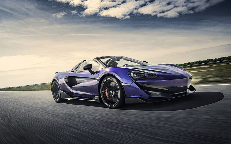 McLaren 600LT Spider, Lantana Purple, 2019, urple supercar, exterior, new purple 600LT, British competitive cars, McLaren, HD wallpaper