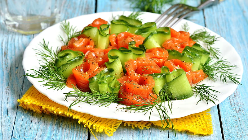 salad, plate, vegetables, cucumber, tomato, Food, HD wallpaper