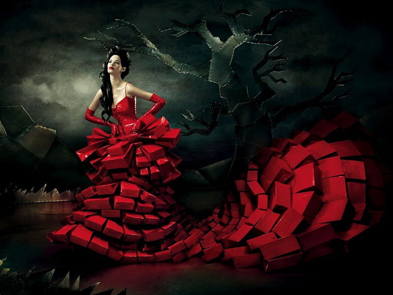 Abstract Mode, red, fantasy, woman, dark, HD wallpaper