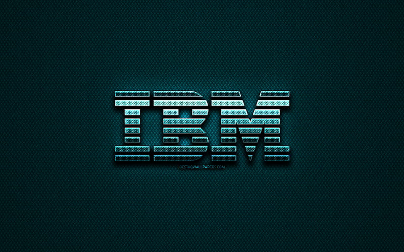 IBM glitter logo, creative, blue metal background, IBM logo, brands, IBM, HD wallpaper