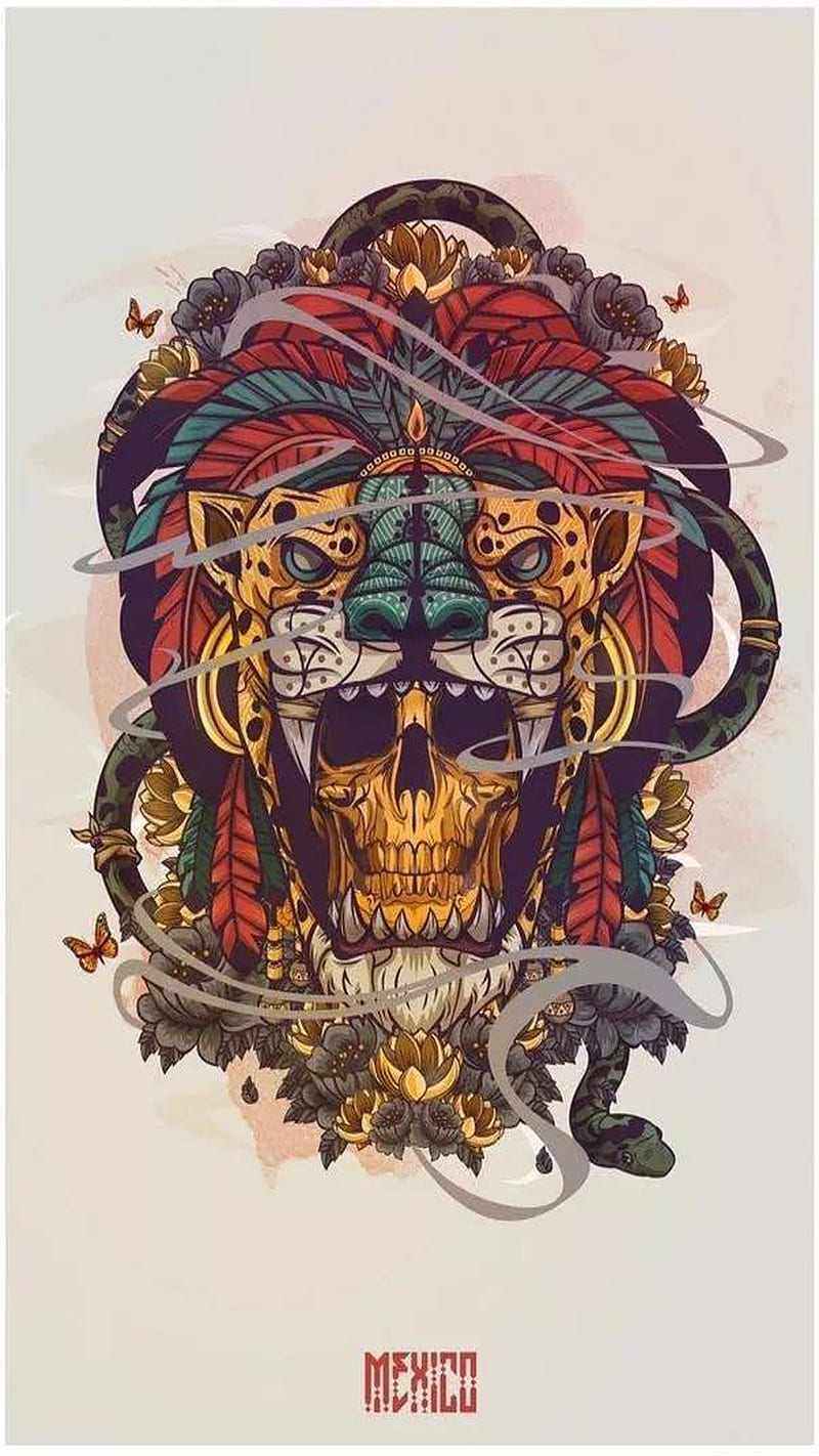 Guerrero jaguar , azteca, craneo, mexico, skull, skulls, HD phone wallpaper