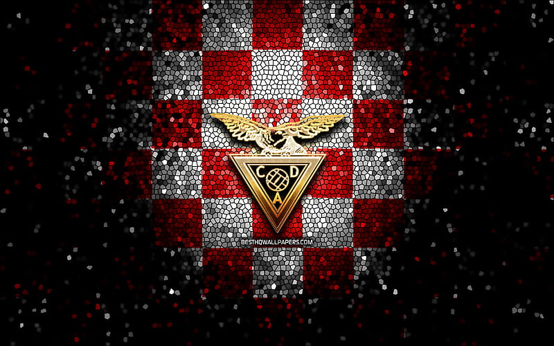 Aves FC, glitter logo, Primeira Liga, red white checkered background, soccer, portuguese football club, Aves logo, mosaic art, football, CD Aves, HD wallpaper