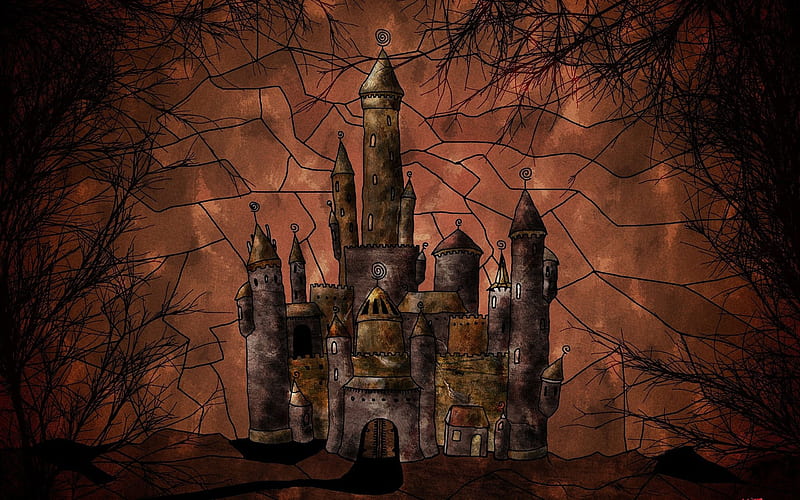 castle, gothic, orange, dark, black, HD wallpaper