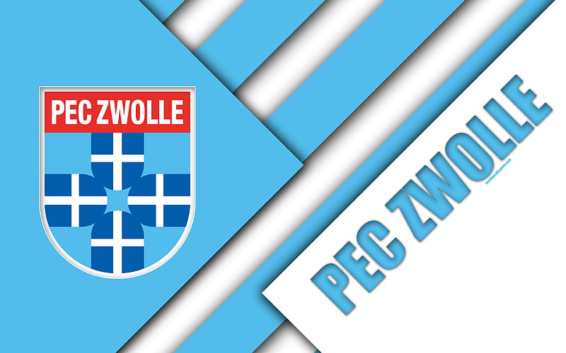 PEC Zwolle FC, blue white abstraction, emblem material design, Dutch football club, Eredivisie, Zwolle, Netherlands, football, HD wallpaper