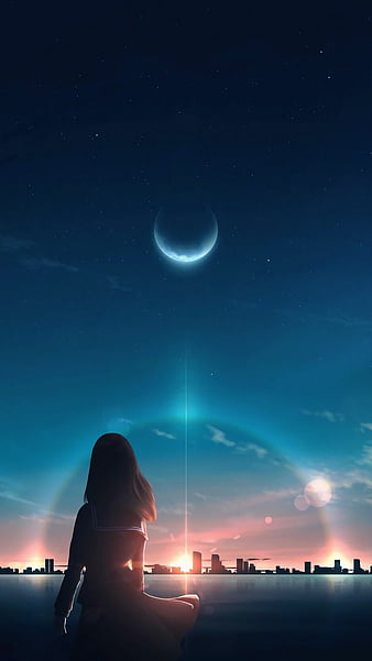 HD wallpaper anime couple scenic stars night sky silhouette water   Wallpaper Flare