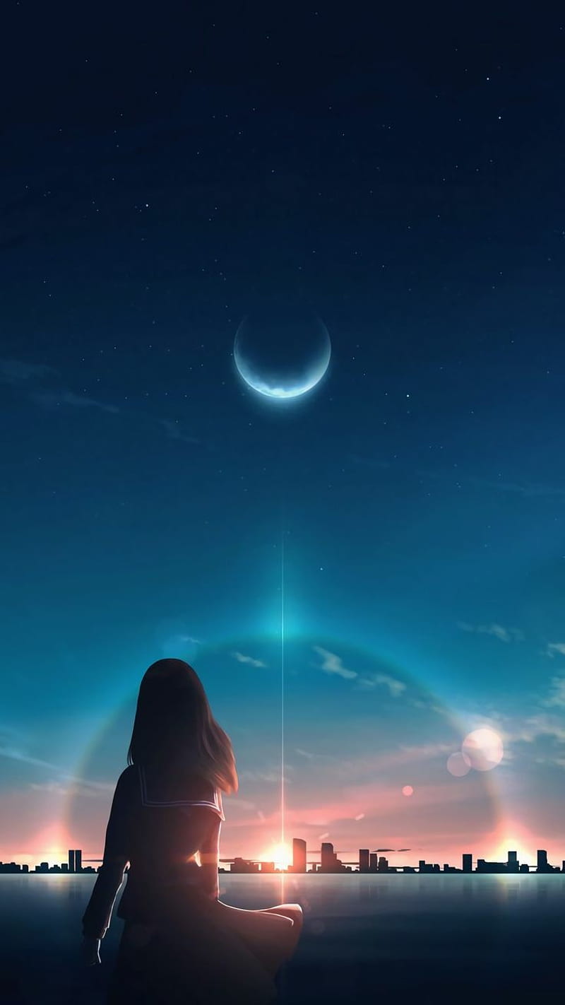 Wallpaper Anime Of The City On A Clear Night Sky With The Sky Background  3d Abstract Space Scene With Fictional Planet Hd Photography Photo  Background Image And Wallpaper for Free Download