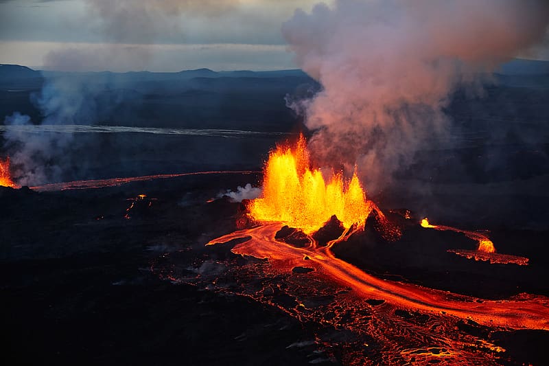 Nature, Smoke, , Iceland, Volcano, Lava, Eruption, Volcanoes, Bárðarbunga, HD wallpaper