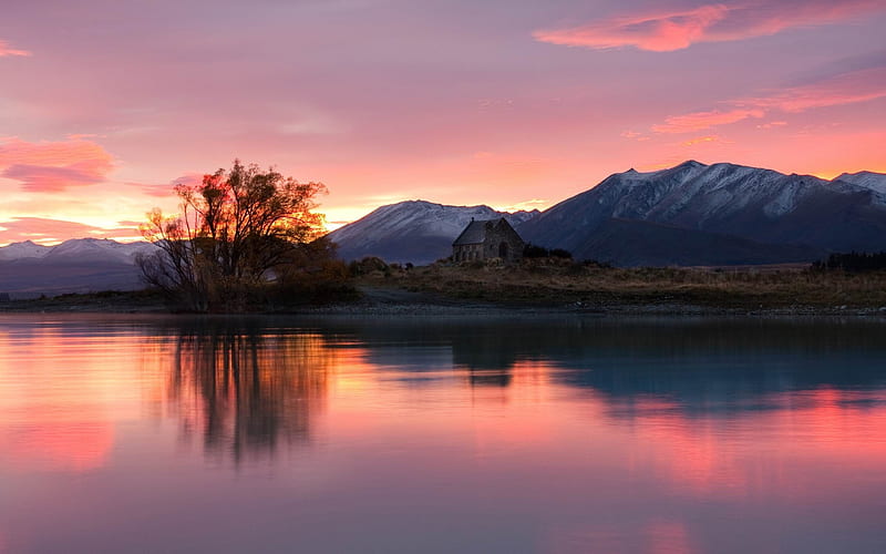 new zealand sunrise lake-Nature, HD wallpaper