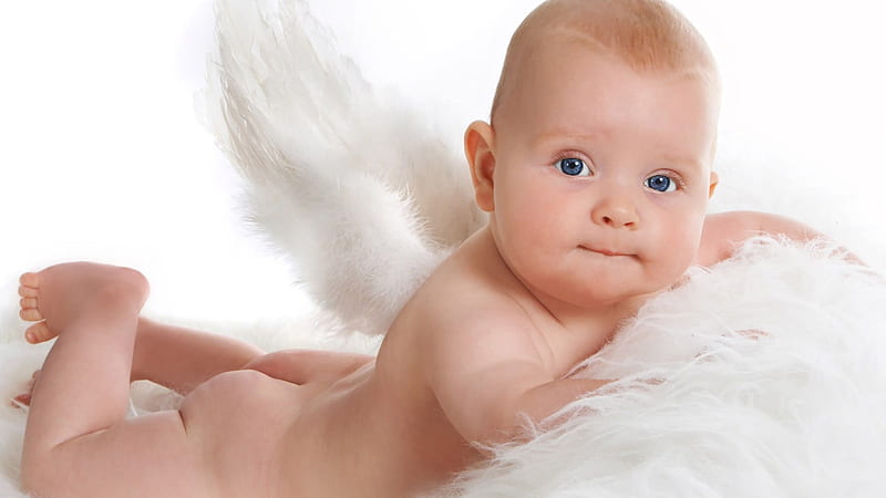 Chubby Blue Eyes Cute Baby Child Is Lying On White Fur Cloth In White Background Cute, HD wallpaper