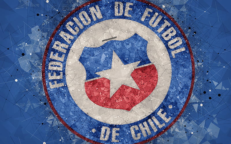 Chile national football team geometric art, logo, blue abstract background, emblem, Chile, football, grunge style, creative art, HD wallpaper