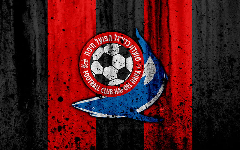 FC Hapoel Haifa, grunge, Ligat haAl, logo, football club, Israel, Hapoel Haifa, art, soccer, stone texture, Hapoel Haifa FC, HD wallpaper
