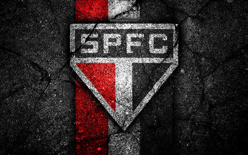 Sao Paulo FC, logo, Brazilian Seria A, soocer, black stone, Brazil, Sao Paulo, football club, asphalt texture, FC Sao Paulo, HD wallpaper