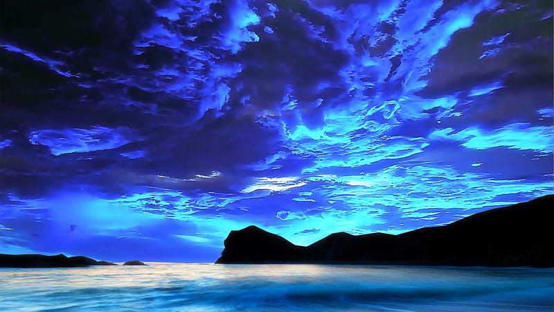 Dark Blue Sky Above Mountain And Sea Dark Blue, HD wallpaper