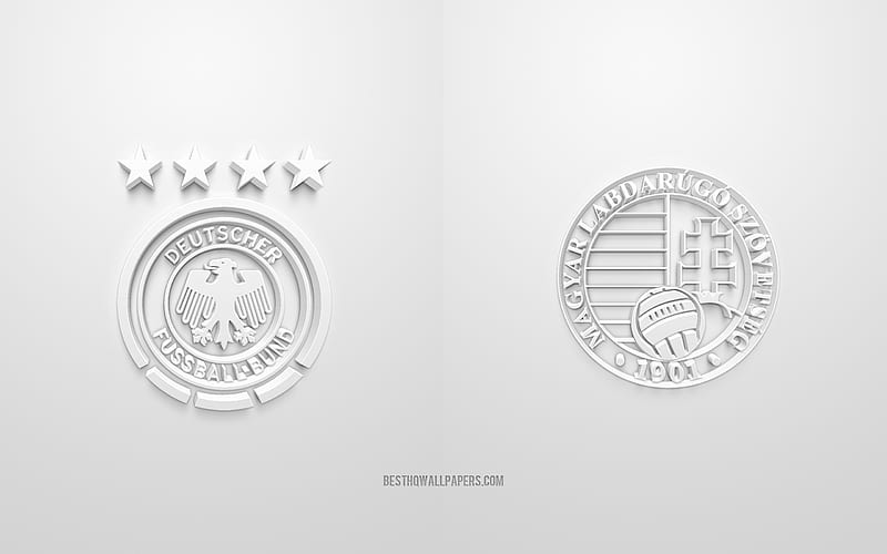 Germany vs Hungary, UEFA Euro 2020, Group F, 3D logos, white background, Euro 2020, football match, Germany national football team, Hungary national football team, HD wallpaper