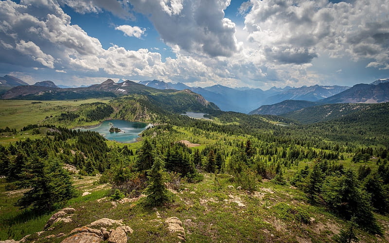 mountain panorama, mountain lakes, mountain landscape, forest, beautiful landscape, HD wallpaper