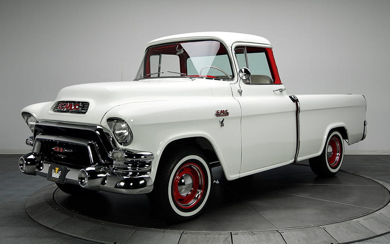 1956, GMC Suburban, V8 Hydramatic, white pickup truck, retro cars, white Suburban 1956, american cars, vintage cars, GMC, HD wallpaper