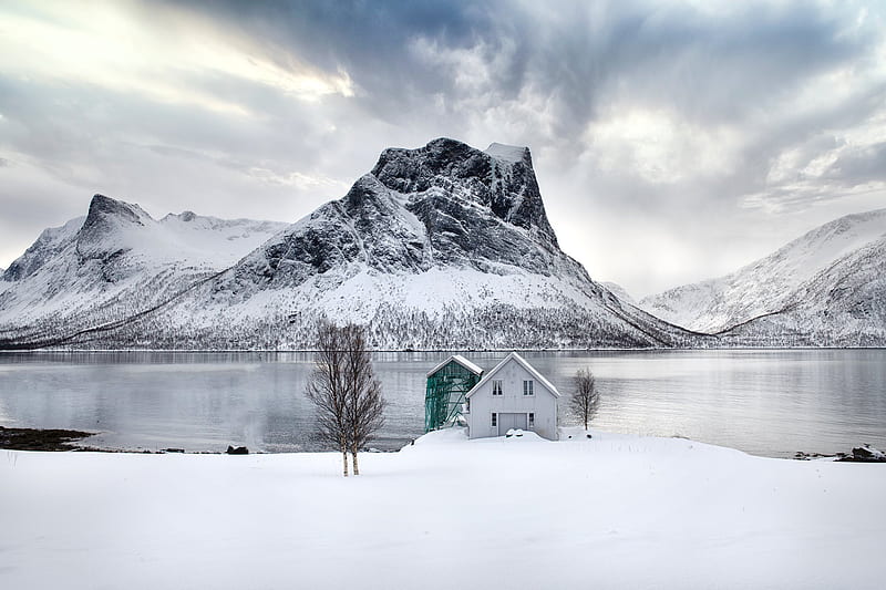 Man Made, Boathouse, Mountain, Norway, Winter, HD wallpaper