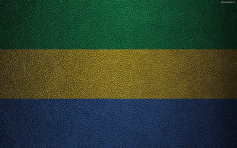 Flag of Gabon, leather texture Gabonese flag, Africa, world flags, flags of African countries, Gabon, HD wallpaper