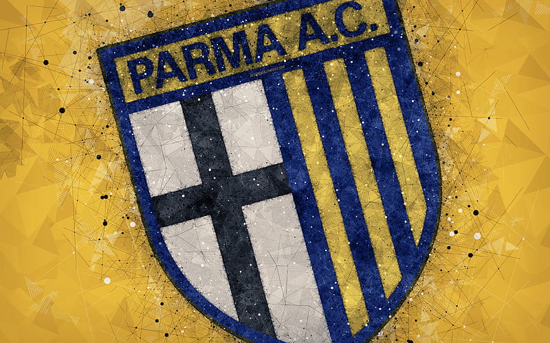 Parma Calcio 1913 logo, geometric art, Serie B, yellow abstract background, creative art, emblem, Italian football club, Parma, Italy, football, Parma FC, HD wallpaper