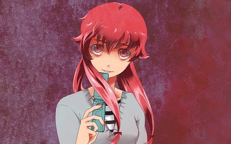 Mirai nikki, anime, girl, kawaii, cute, yuno gasai, pink hair, future diary,  psycopathe, smile, heart